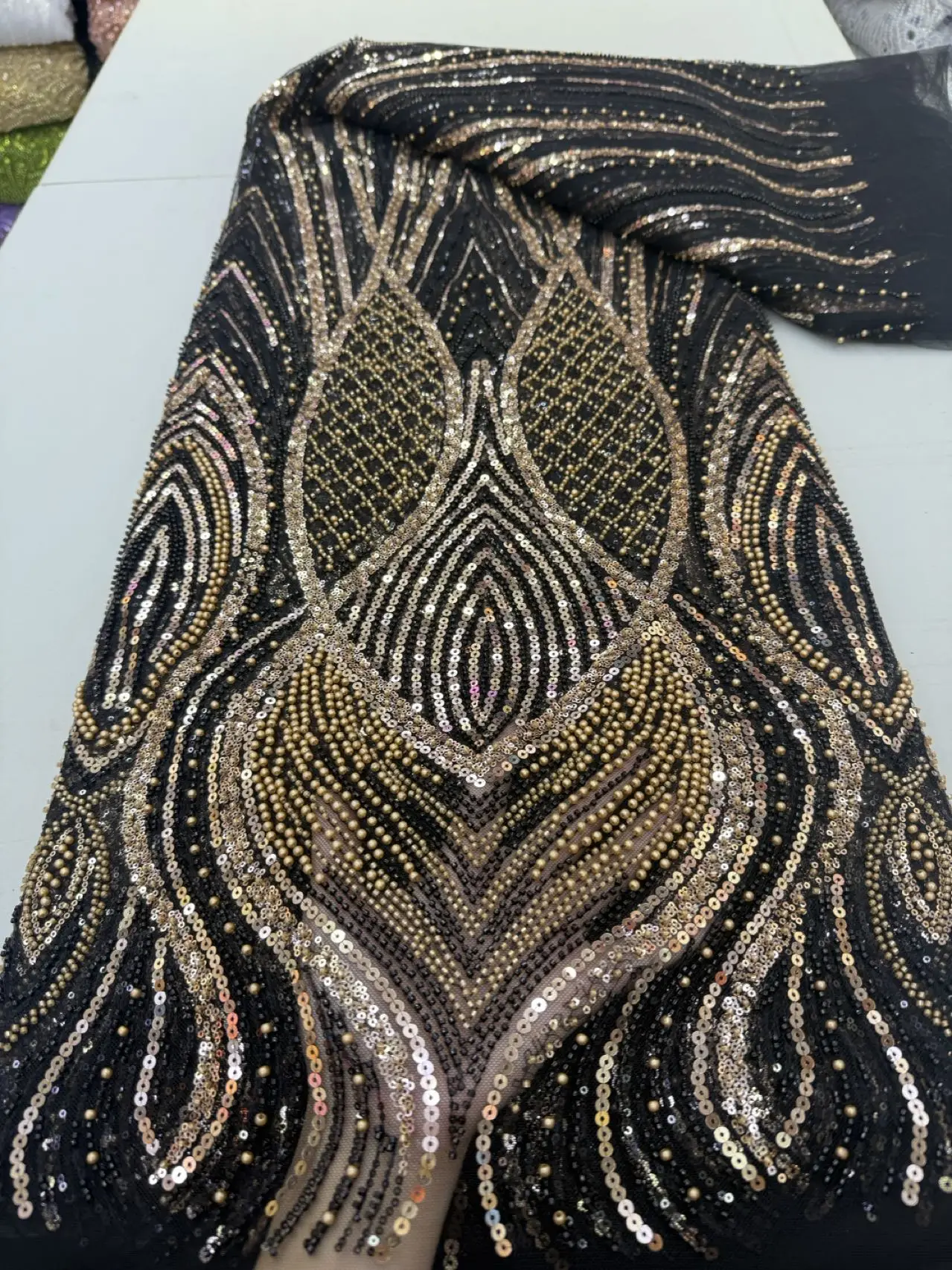 

2025 африканская нигерийская вышивка блестками, тюль, кружевная ткань, высокое качество, бисер, камень, платья для выпускного вечера, шитье, гипюр, 5 ярдов, JY480