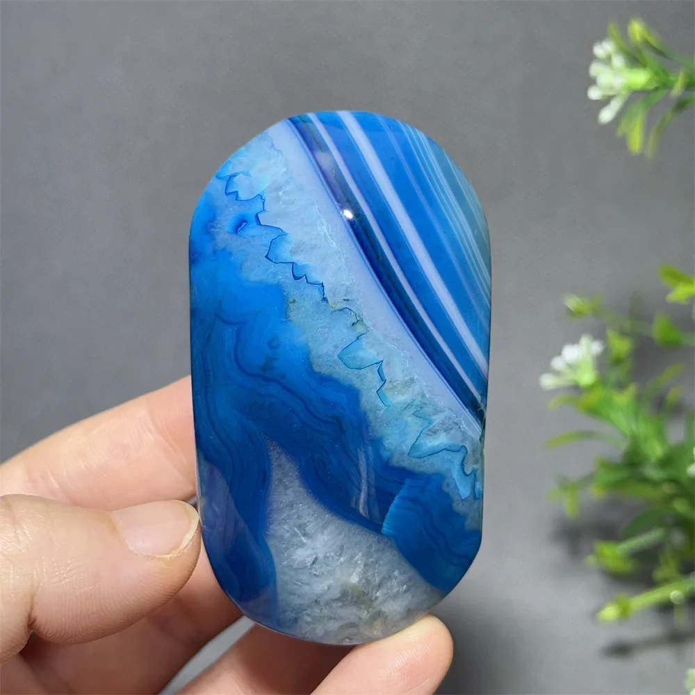 Natural Sapphire Blue Agate Palm Massage Decompression Healing Spiritual Meditation Chakra Energy Home Decoration Gift