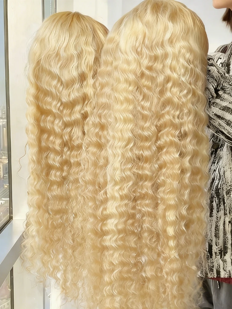 613 Honey Blonde Curly Deep Wave Wigs 13x6 HD Lace Frontal Human Hair Wig 30 38Inch Colored Water Wave Lace Front Wig For Women