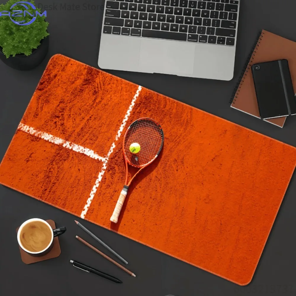 Orange Red Clay Tennis Court Design - Mouse Pad, Non-Slip Rubber Stitched Extended Desk Mat for Sports Enthusiasts