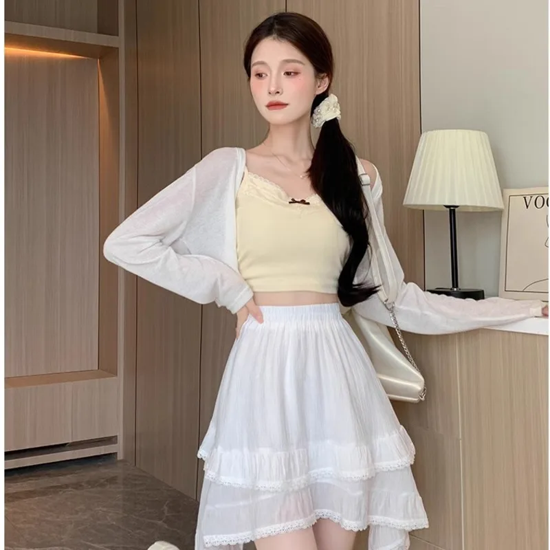 2024 Summer New Cake Skirt Women's High Waist Fluffy Half Skirt Anti Glare Sweet A-Line Short Skirt