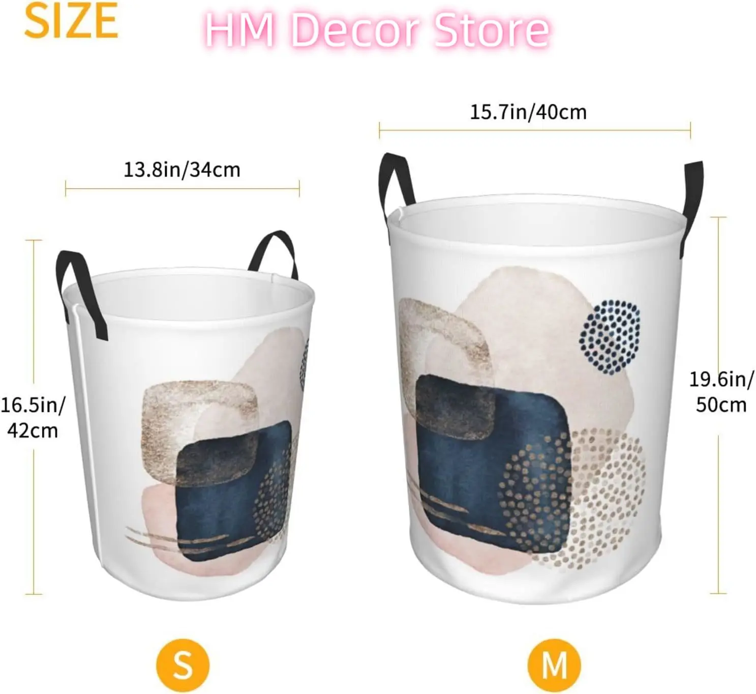 Abstract Watercolor Pink Blue Geometric Laundry Basket with Handle Waterproof Collapsible Cloth Hamper Round Storage Basket for - view 5