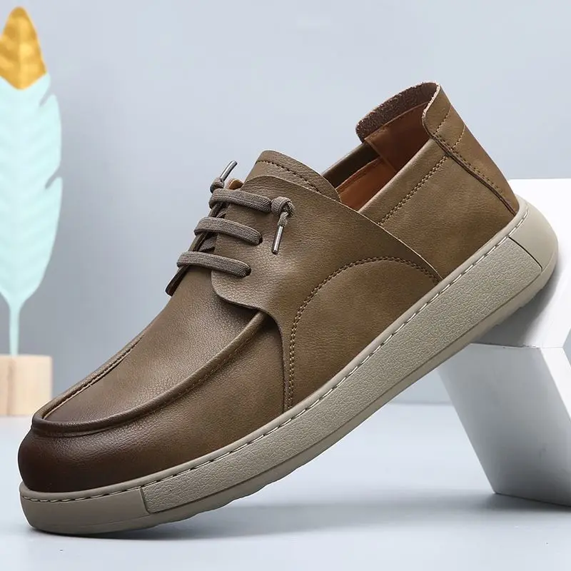 

2025 Autumn and Winter New Men's Breathable Trend Versatile British Style Casual Leather Platform Retro Loafers Shoes