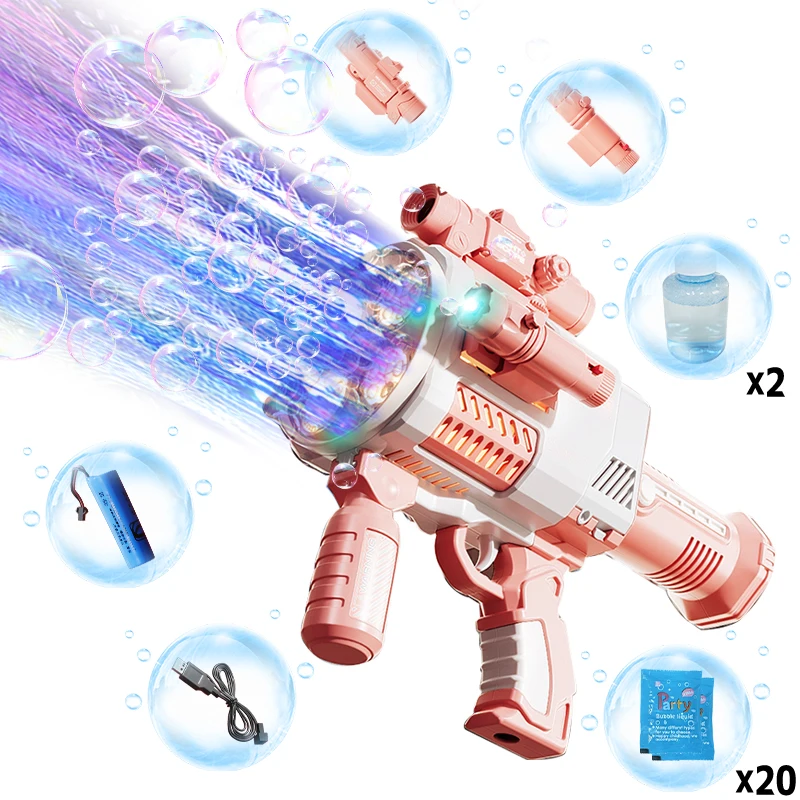 Rechargable Automatic Bubble Machine Gun, No Dip Automatic Bubble Machine With Colorful Lights, 10000+ Bubbles, Suitable For Chi