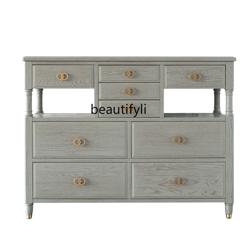 

Chest of Drawer Chest of Drawers Side Cabinet Bedroom Italian-Style Light Luxury High Grade Gray American-Style Solid Wood