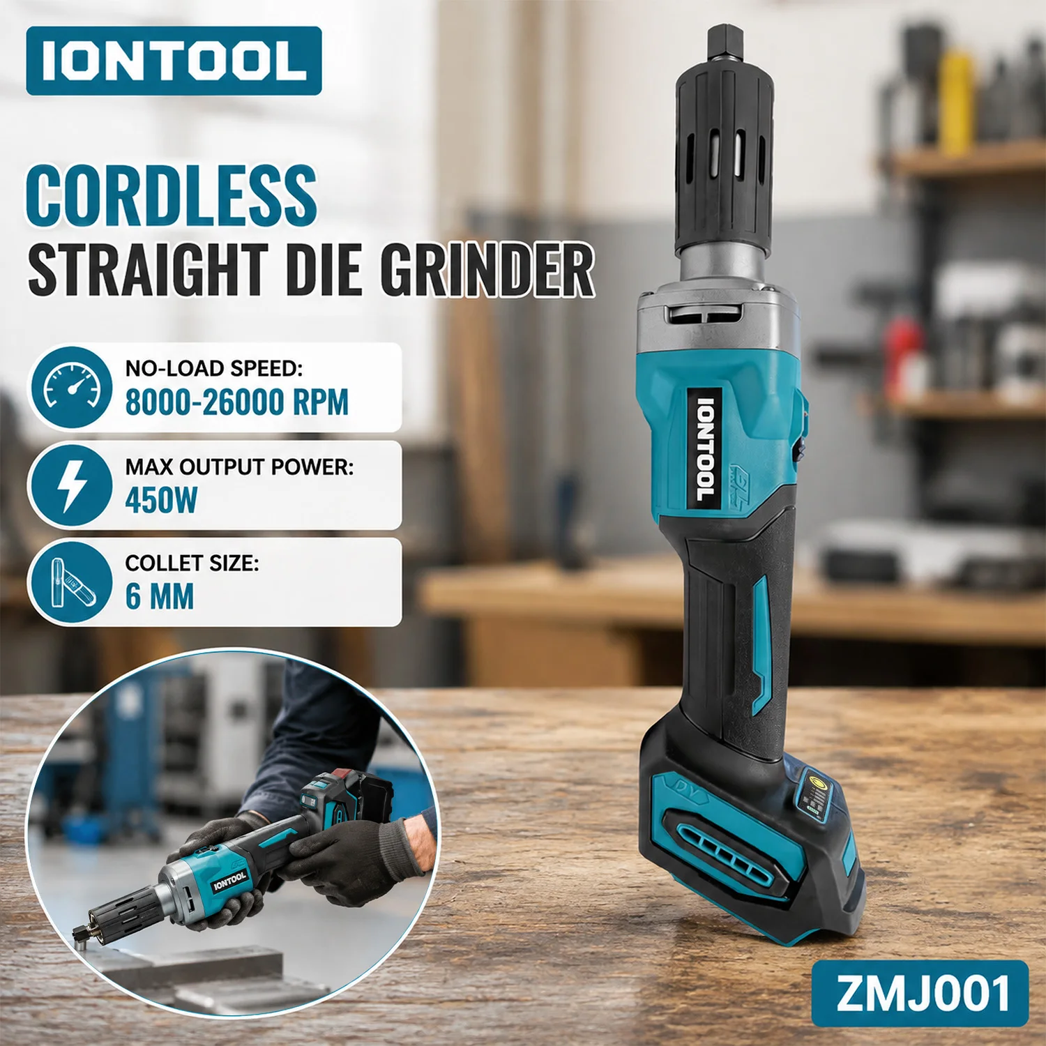 iontool-brushless-cordless-die-grinder-450w-6mm-collet-portable-hand-tool-for-metal-deburring-diy-processing-bare-unit