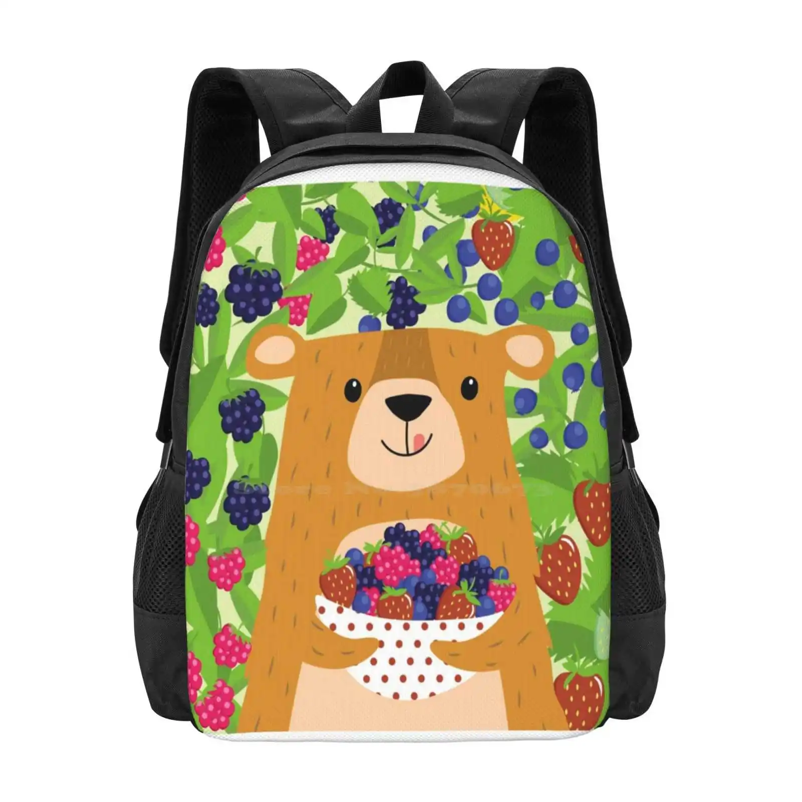 I Love Berries-Berry Bear Backpacks For School Teenagers Girls Travel Bags Erfolgreichillustrator2 Summer Kitchen Raspberry