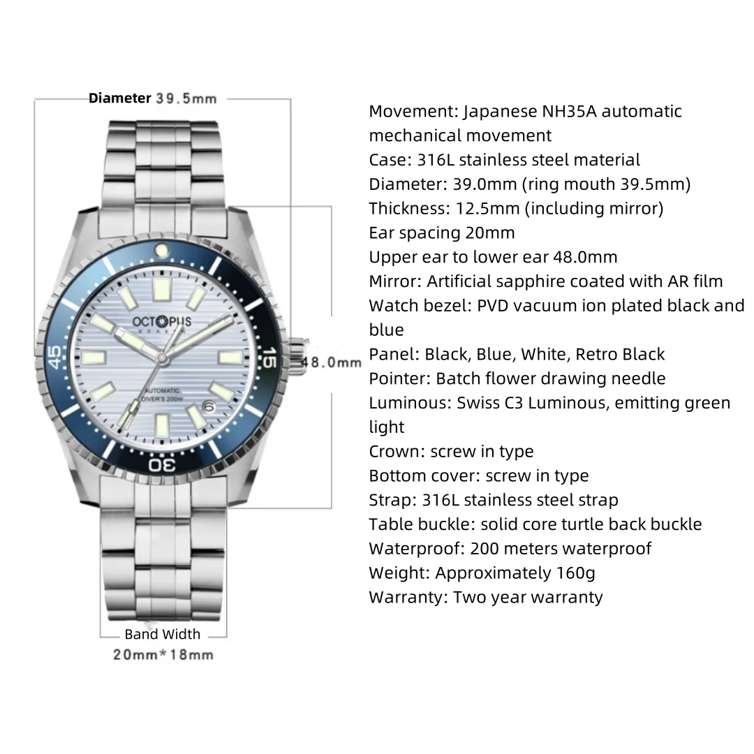 Octopus Kraken Luxury Retro Business Men's Automatic Mechanical Watch NH35 39MM Sapphire Stainless Steel Luminous Watch Oct0018