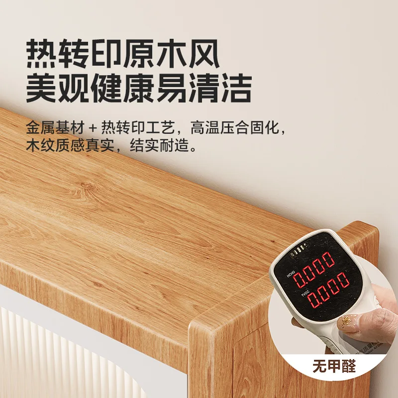 New rock slab kitchen side cabinet, integrated multi-functional microwave oven appliances against the wall, storage storage rack