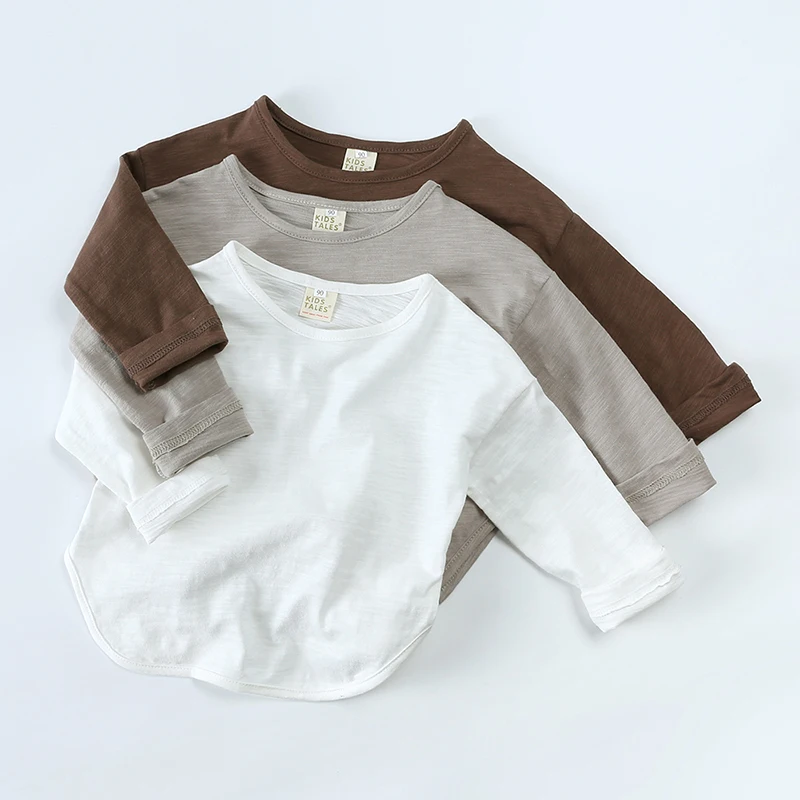 2024 Autumn Children Teenager Long Sleeve T-shirt Solid Bamboo Cotton Breathable Kids Top Korean Boys Girls Casual Clothes