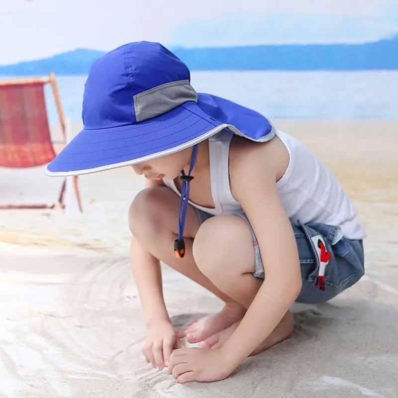 Wide Brim Children Sun Hat Kids Bucket Cap Summer Beach Girls Outdoor Traveling Fishing Camping Hiking Neck Cover Cap UV Protect