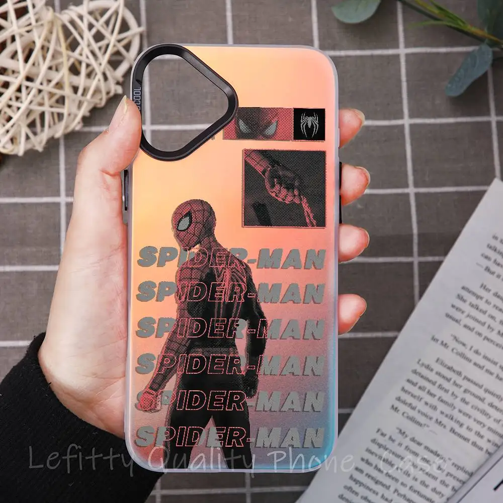 

Spider-Man Trendy Fashion Phone Case For IPhone 16 15 14 13 12 11 Plus Pro Max Multicolor Aurora Laser Shockproof Funda Cover