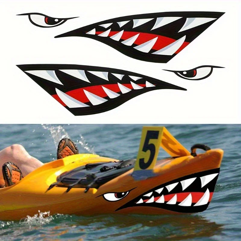 1pair Creative Shark Mouth Car Sticker Waterproof Durable Vinyl Decal For Truck SUV Motorboat Body Modification Decor