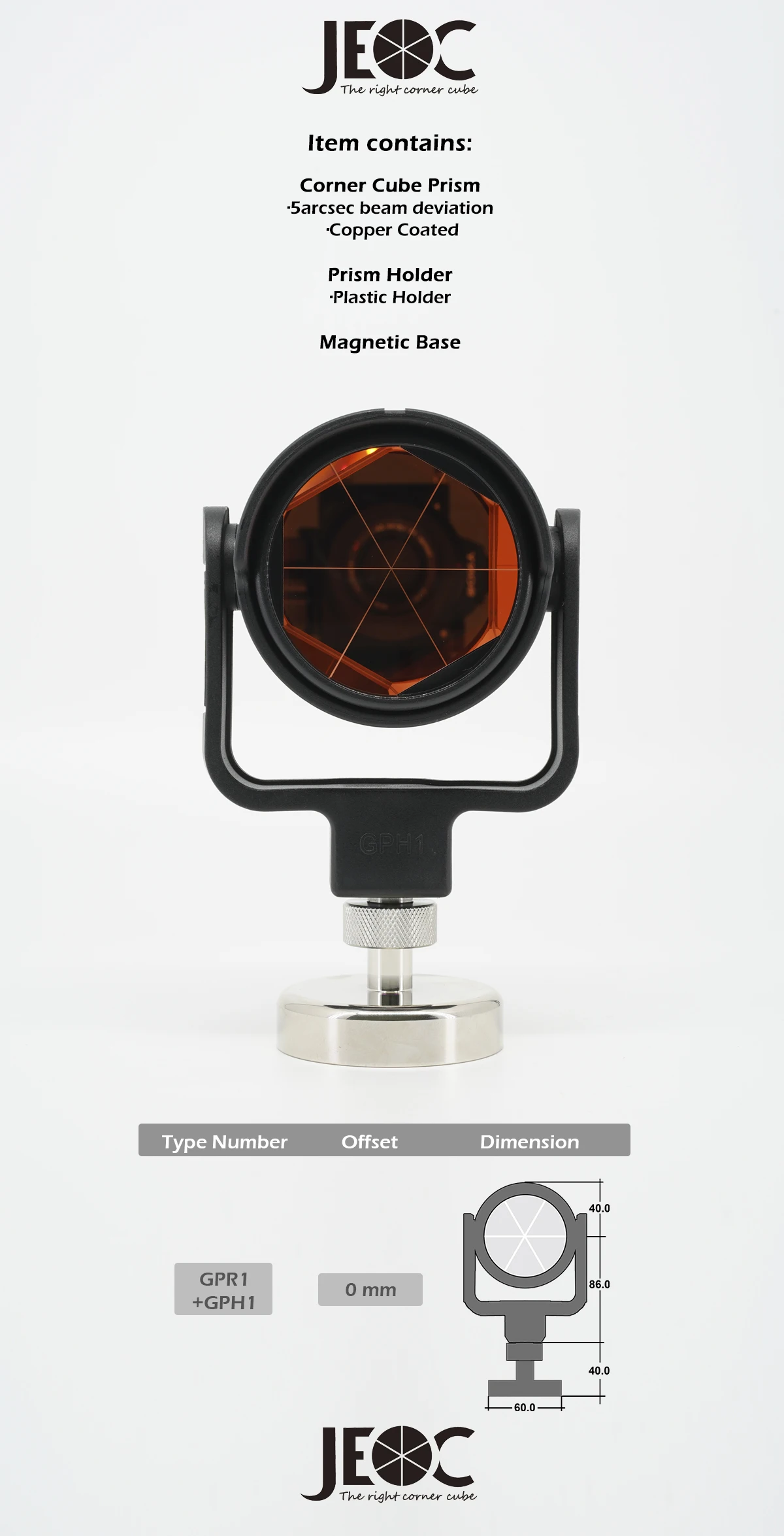 JEOC GPR1 + Magnetfuß, Beobachtungsprisma-Set mit starkem Magnet, für Leica Systemzubehör, Topographie, Landvermessung – Detail 1