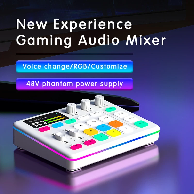 

Мини-живая звуковая карта с DJ-микшерными эффектами, аудиоинтерфейс, устройство смены голоса, совместимый с BT, стерео аудиомикшер для потоковой передачи на LIVE