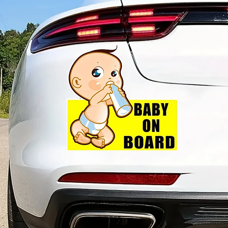 Cute Baby On Board Car Sticker - Yellow Background Infant Design, 14*13CM Waterproof Vinyl Decal, Car Safety Reminder Decor - view 3