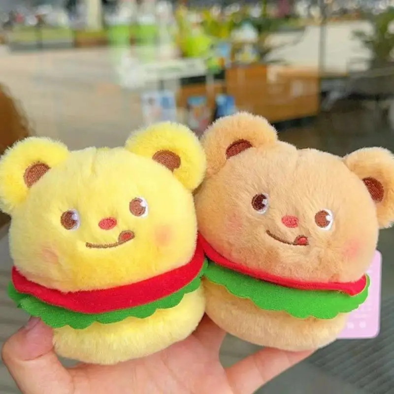 Cute Bear Keychain Funny Cartoon Plushie Stuffed Hamburger Bear Purse Pendant Keyring Stuffed Animal Plush Keychain for Kids