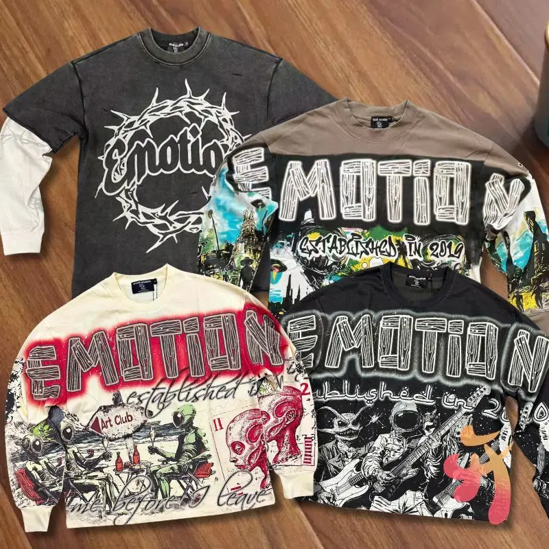 

Быстрая доставка, смешанные эмоции, футболки с длинными рукавами, винтажные граффити, пуловер с круглым вырезом и буквенным принтом, повседневные мужские и женские толстовки