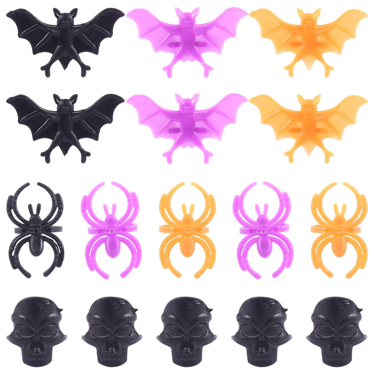 60 Pcs Halloween Ring Bat Spider Skull Finger Jewelry Pattern Toys Organic Party Decoration Festival Gifts Child