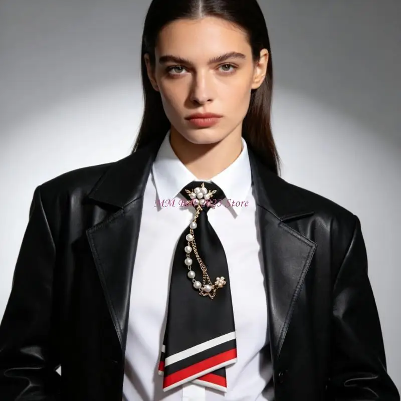 49ME Polyester Ready-Loop Women's Tie with Chain Detail Neckties for Uniforms