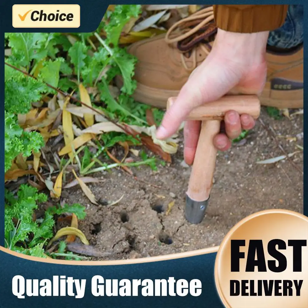 Hand Dibber Stainless Steel Sow Dibbler With Wood Handle Hole Digger Seed Dibber for Transplanting Plants Planting Bulb Digging