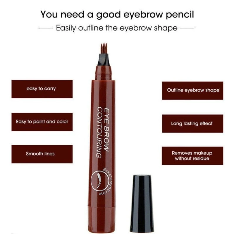 Stylo de tatouage pour teinte des sourcils, 4 pointes de fourchettes, crayon à sourcils étanche, maquillage longue durée, liquide naturel, rehausseur de sourcils