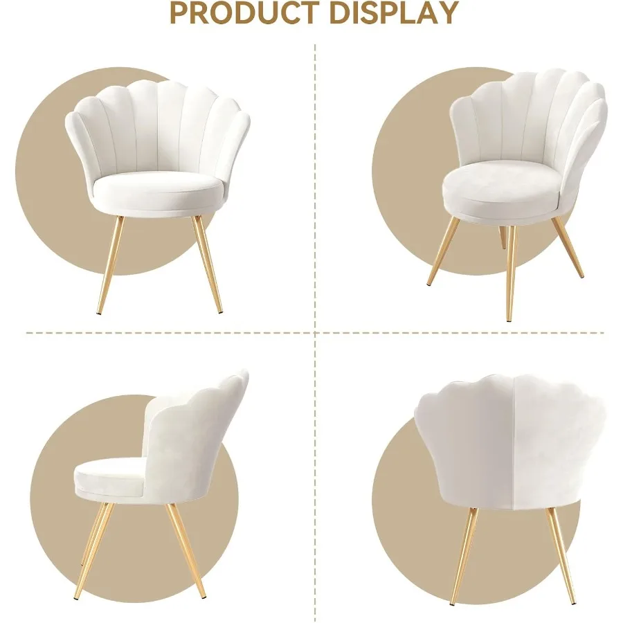Elegante silla decorativa de terciopelo con patas de metal dorado, perfecta para sala de maquillaje, sala de estar o dormitorio, silla tapizada para invitados en blanco