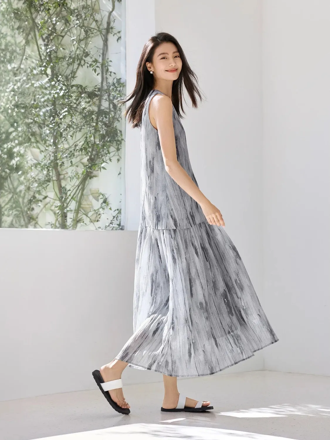 تنورة صيفية 2025 من الحبر Svel Dr خفيفة الوزن من الحرير Vaion Dr متوسطة الخصر على شكل كعكة Sle مستديرة Ne Long Dr #3