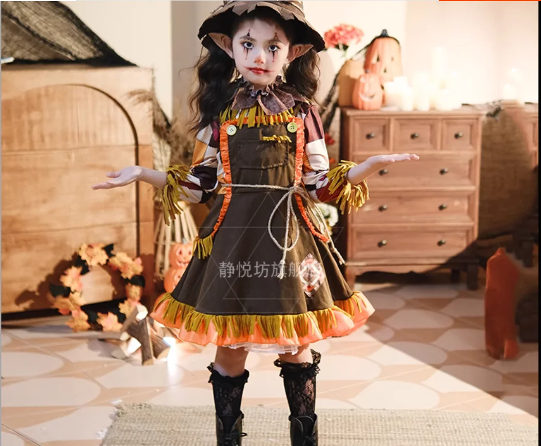 

Halloween costume children's scarecrow cos pumpkin wizard witch dress