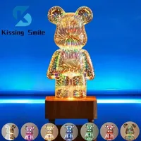 LED 3D Bear Firework Night Light USB Projector Lamp Color Changeable Ambient Lamp Suitable for Children Room Bedroom Decoration