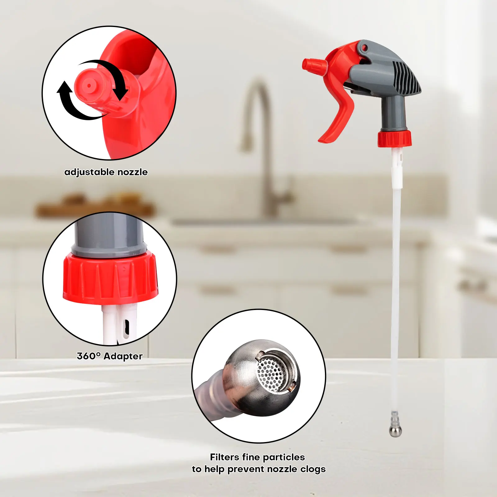 EHDIS 2pcs Multi-Angle Upside Down Spray Nozzle Adjustable Mist & Stream Trigger Spraying Head Replacement for Sprayer Bottles