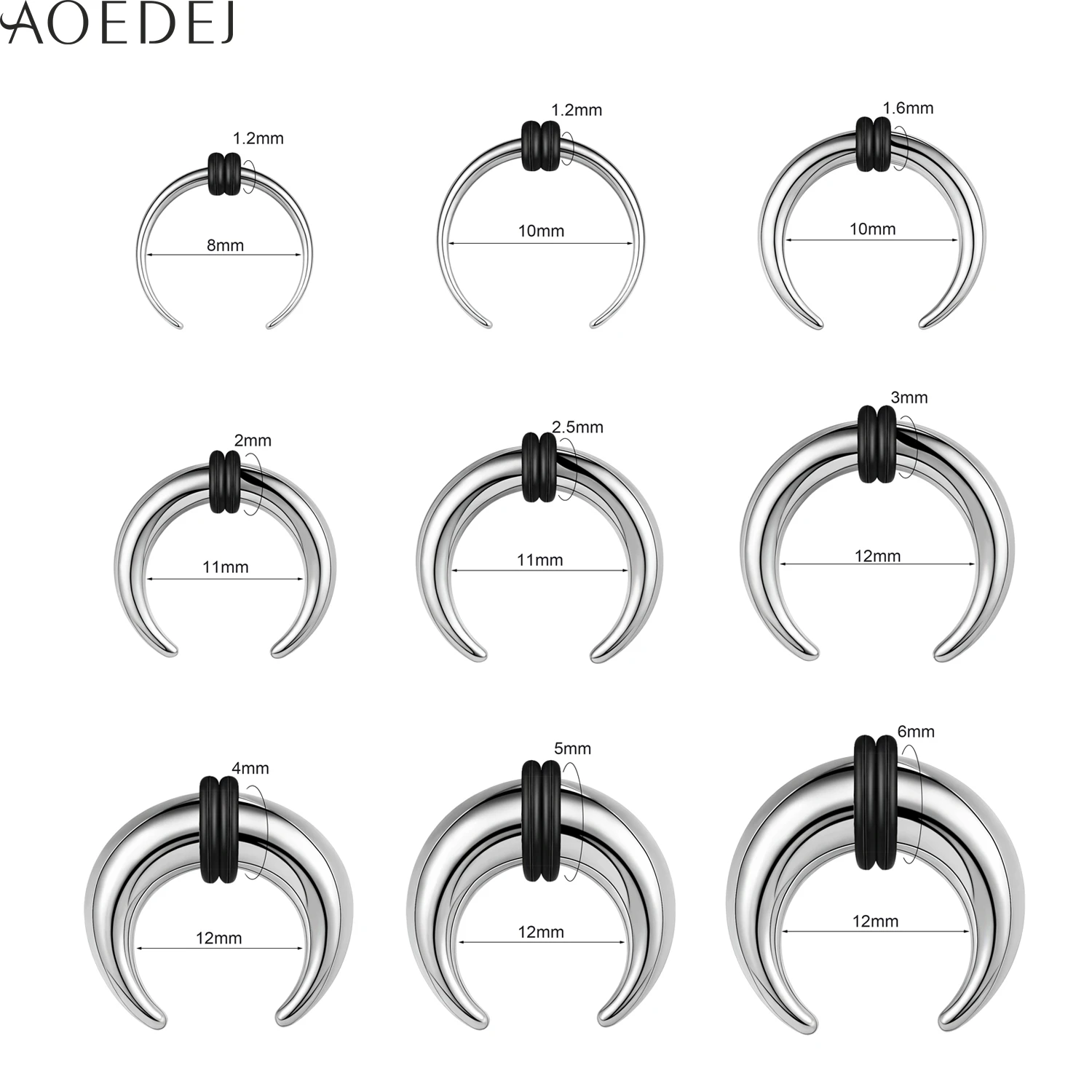AOEDEJ 1 PC 6-16G Stainless Steel Ox Horn Septum Rings C-Shape Nose Ring 8-12MM Flesh Ear Expander Punk Large Gauge Body Jewelry