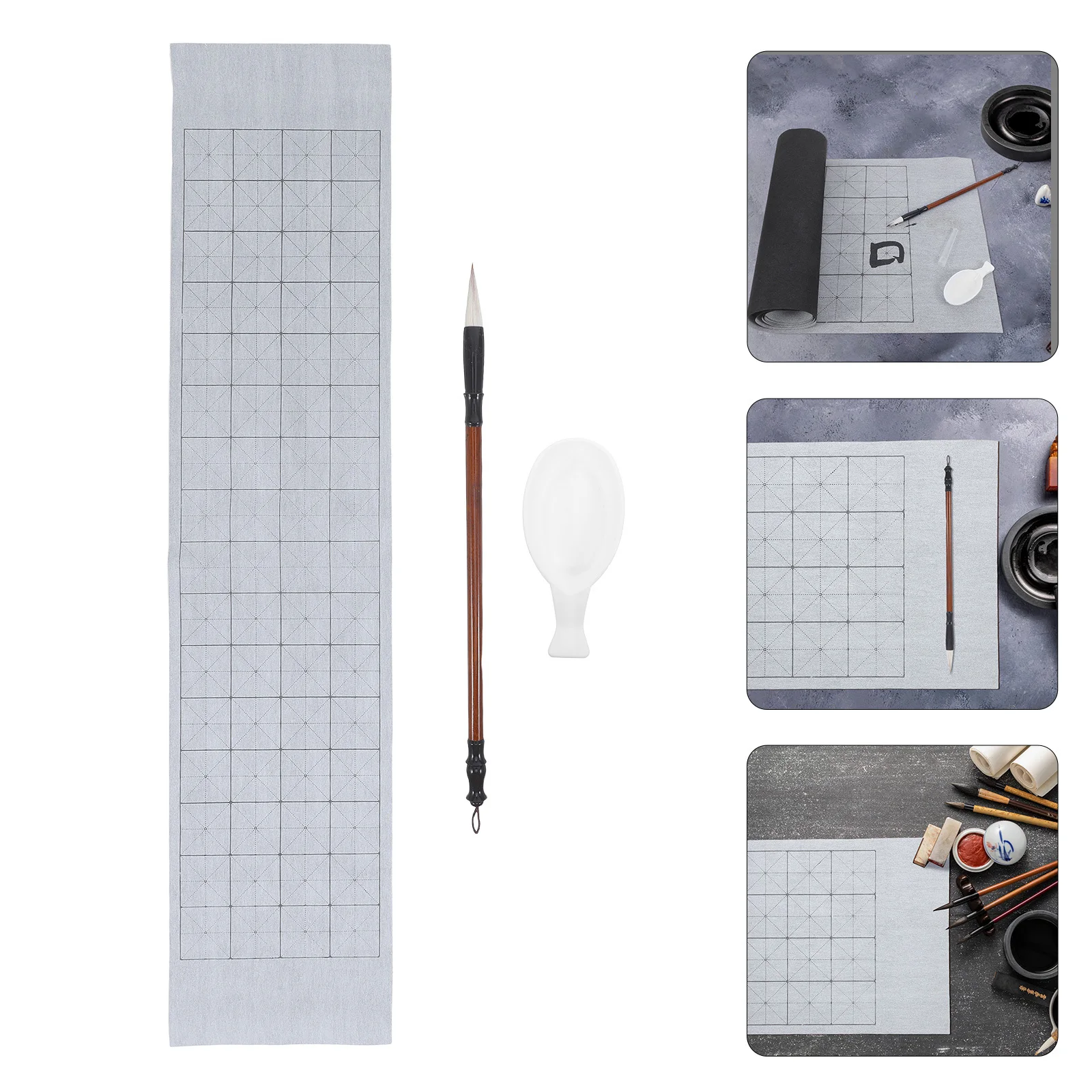 

1Set Reusable Water Writing Cloth Calligraphy Kit with Brush Pen Water Dish Traditional Texture Realistic Practice for Office