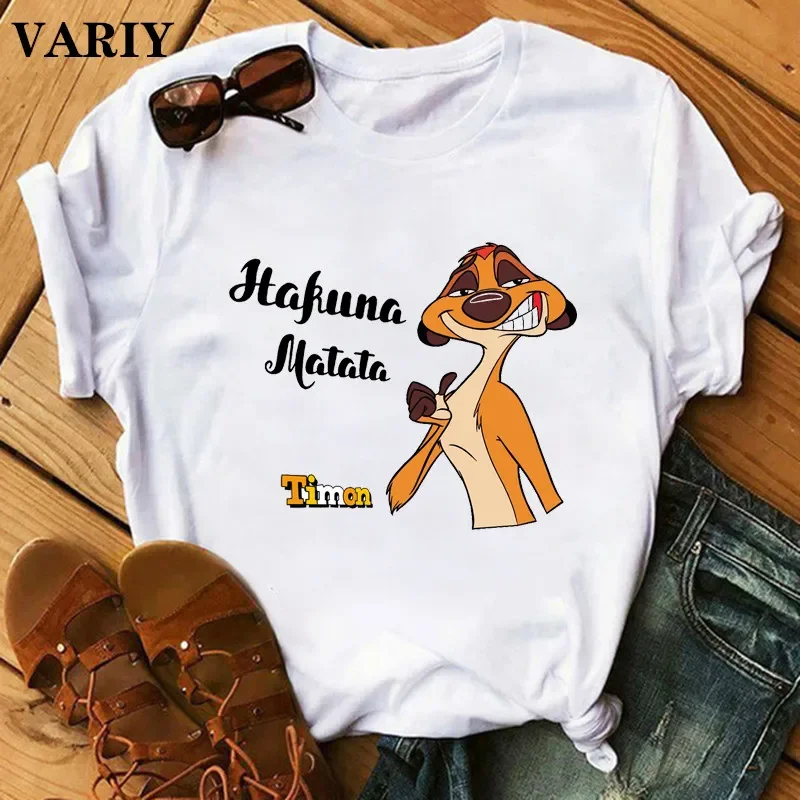 Lion King Cartoon women Letter T-shirt Timon Printed Summer Fashion Punk T Shirt Harajuku Casual Tshirt Female Graphic Cute Tee