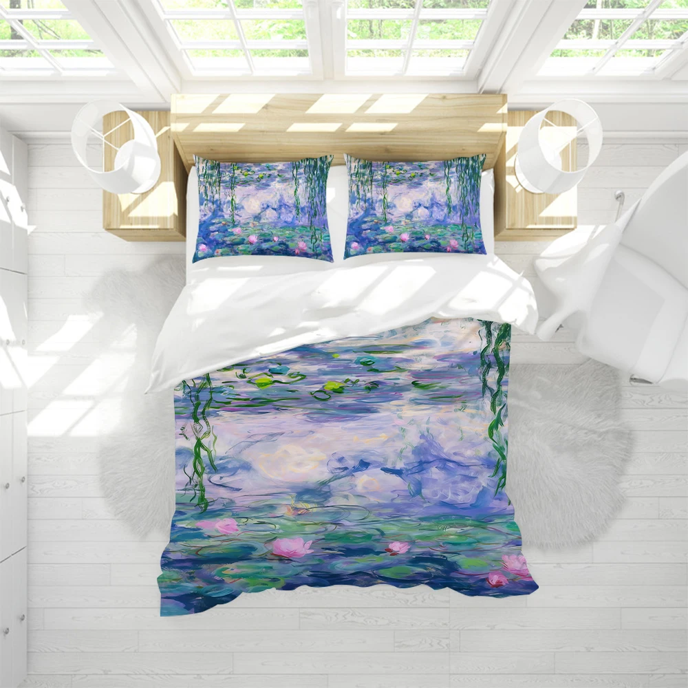 Art C-Claude Monet Duvet Cover Set Soft Wash Bed 3 Piece Summer Comfortable Student Dormitory Home Baby Bedding Best seller