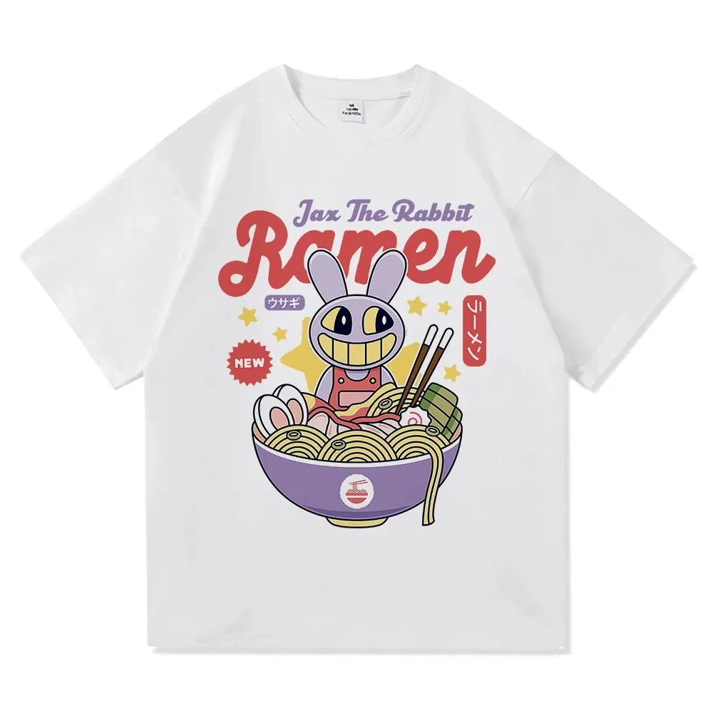 The Amazing Digital Circus Jax Ramen T Shirt Fashion Men Funny Caine Pomni T-Shirt Unisex Cute Rabbit Noodles Cotton Tees Shirts