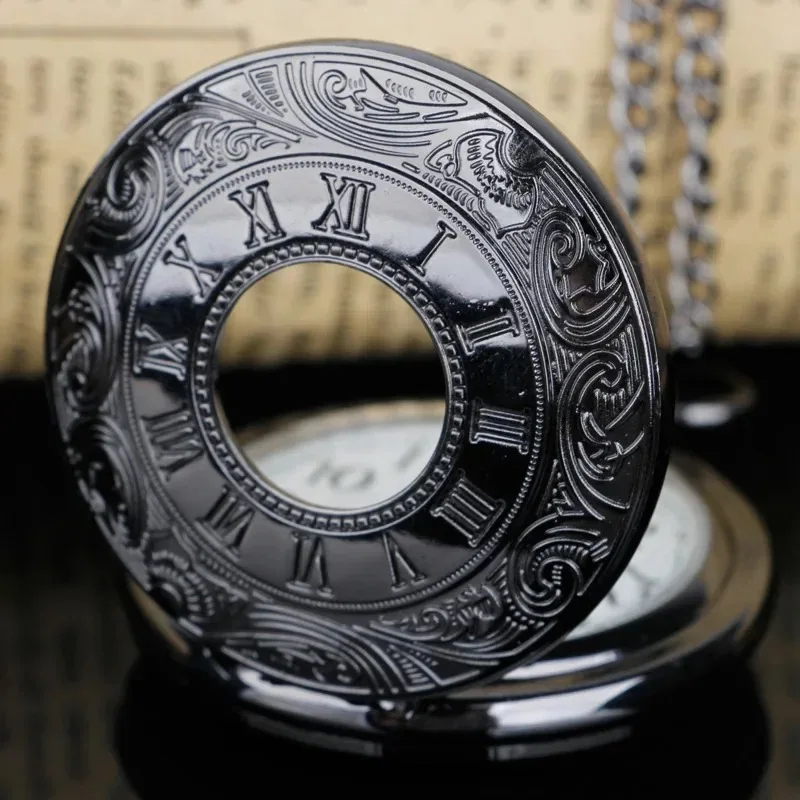 خمر الجوف الأسود الروماني سلسلة العددية ساعة كوارتز الرجال المرأة قلادة ساعة الجيب قلادة ساعة الهدايا
