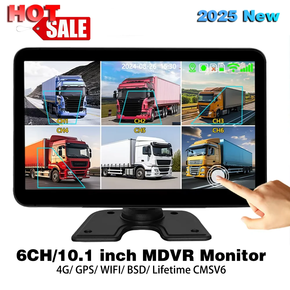6-канальный автобус, грузовик, мобильный видеорегистратор с сенсорным экраном, 10,1-дюймовый сенсорный экран, IP67, водонепроницаемый, 4G, GPS, Wi-Fi SSD, MDVR, сигнализация, удаленный мониторинг автомобиля