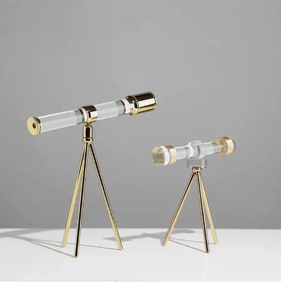 Metal Tripod Crystal Astronomical Telescope Decoration Crafts Home Study Room Figurines Accessories Store Club Statue Ornaments