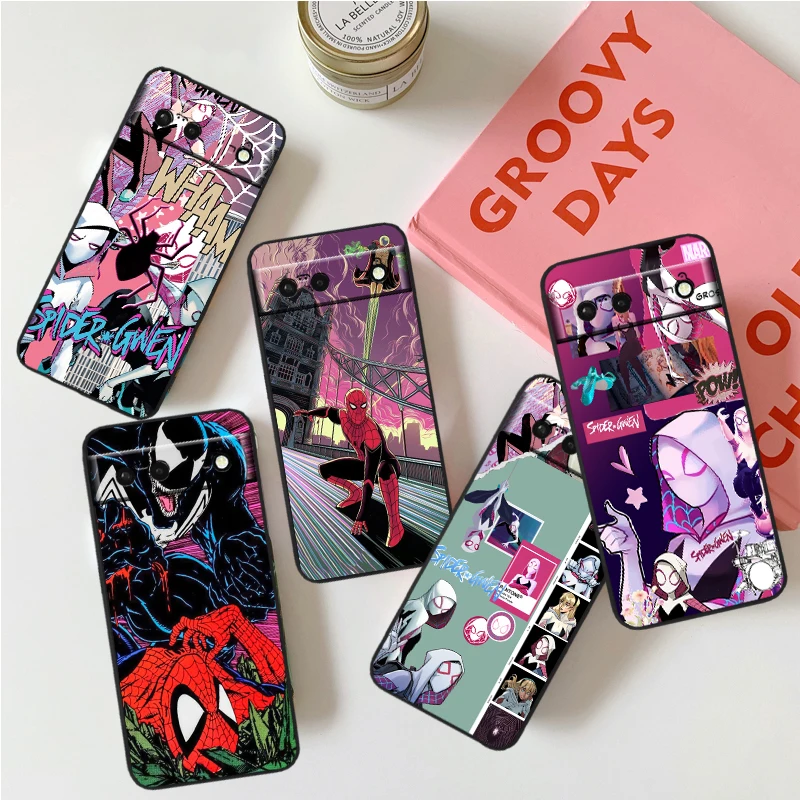 

Marvel Spider Man Gwen For Google Pixel 8 7A 7 6A 6 5A 5 4 4A XL 5G Black Silicon Shockproof Shell Funda Phone Case