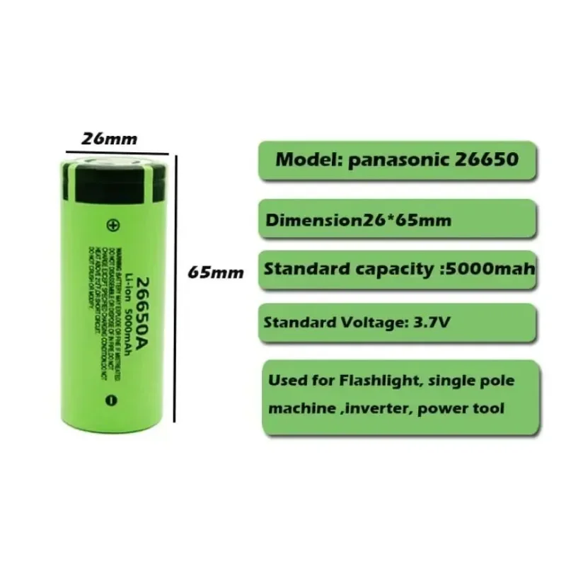 Premium 26650 Rechargeable Lithium‑ion Battery 3.7V 5000mAh For LED Flashlights Chargers DIY Applications