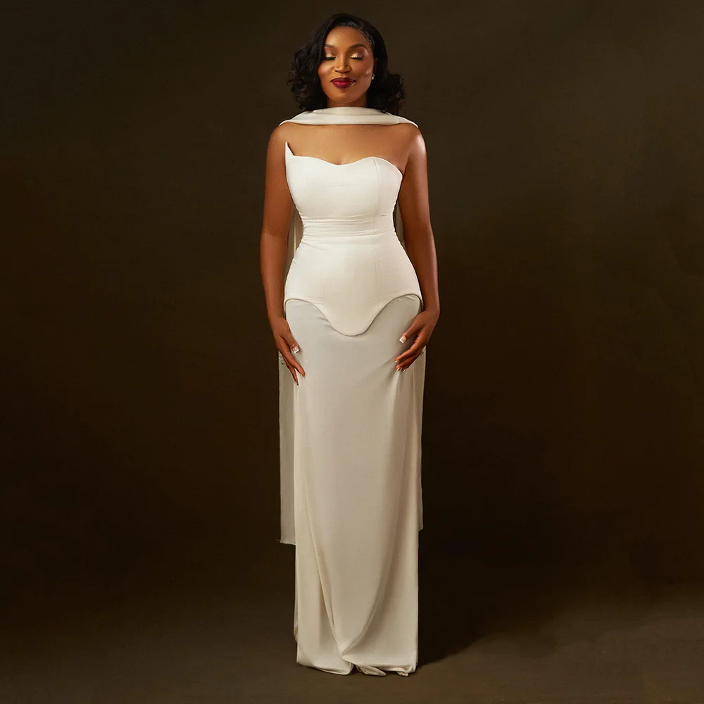 2025 Niche Design Sharp Corners Irregular Mesh Stitching Sexy Tube Top Bandage Skirt Party Dress Long Dress