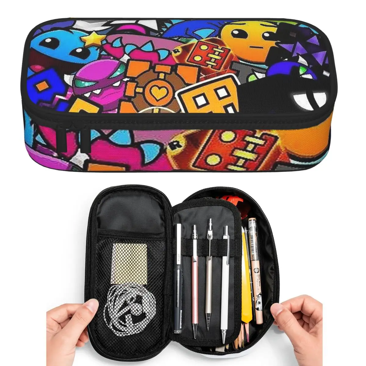 Video Game Geometry Dash Pencil Cases for Student Pen Box Pencil Bag Large Storage Pencil Pouch Pen Holder