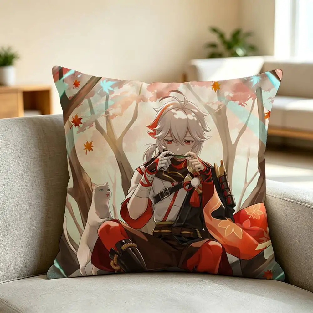 G-Genshin Impact K-Kaedehara Kazuha Pillow Case Square Double-Sided Sofa Cushion Cover Bedroom Bedside Pillow
