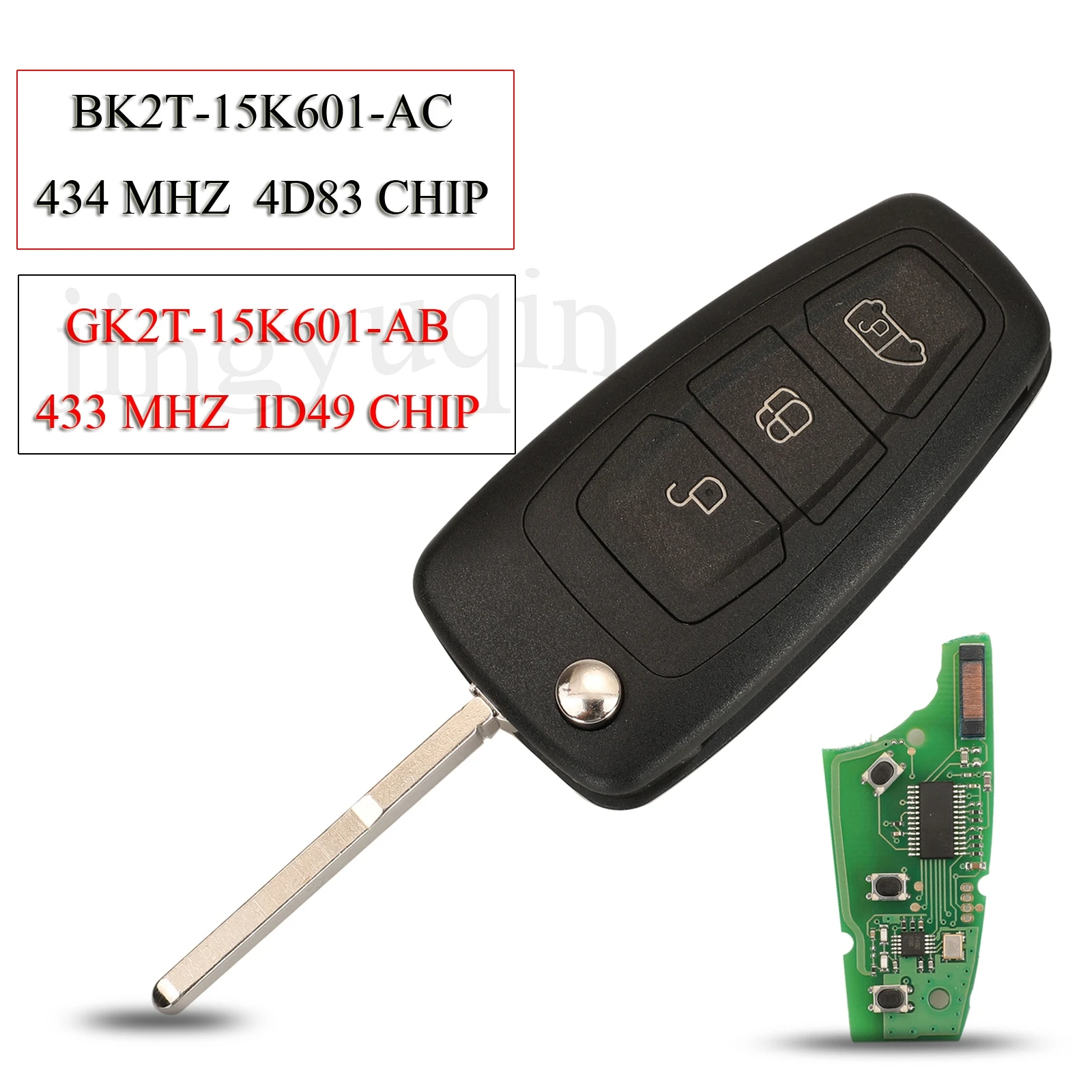 jingyuqin Remote Car Key For Ford Tourneo Transit Custom GK2T-15K601-AB/BK2T-15K601-AC 433/434MHZ ID49/4D83 CHIP 3Buttons