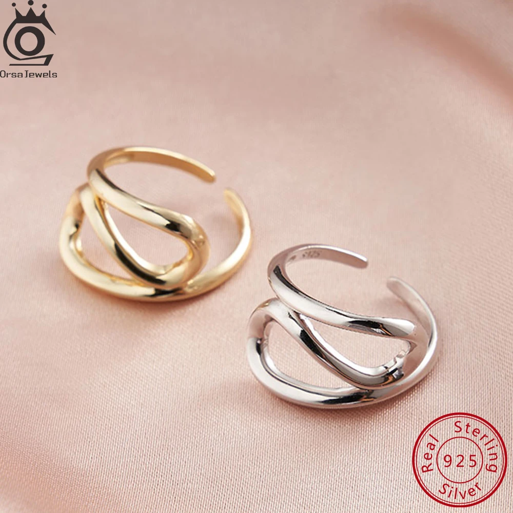 

ORSA JEWELS Minimalist 925 Sterling Silver Layered Finger Ring Vintage Line Opening Ring For Women Gift Party Fine Jewelry GAR01