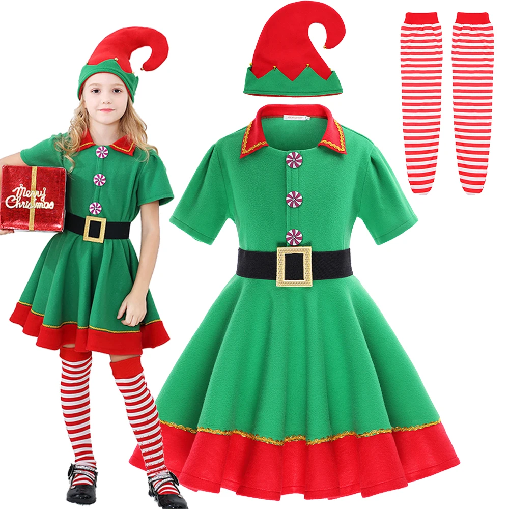 Christmas Santa Claus Dress Baby Girls Santa Claus Xmas Clothes Cosplay Costume Kids Christmas Tree Cosplay Dress Part Clothing