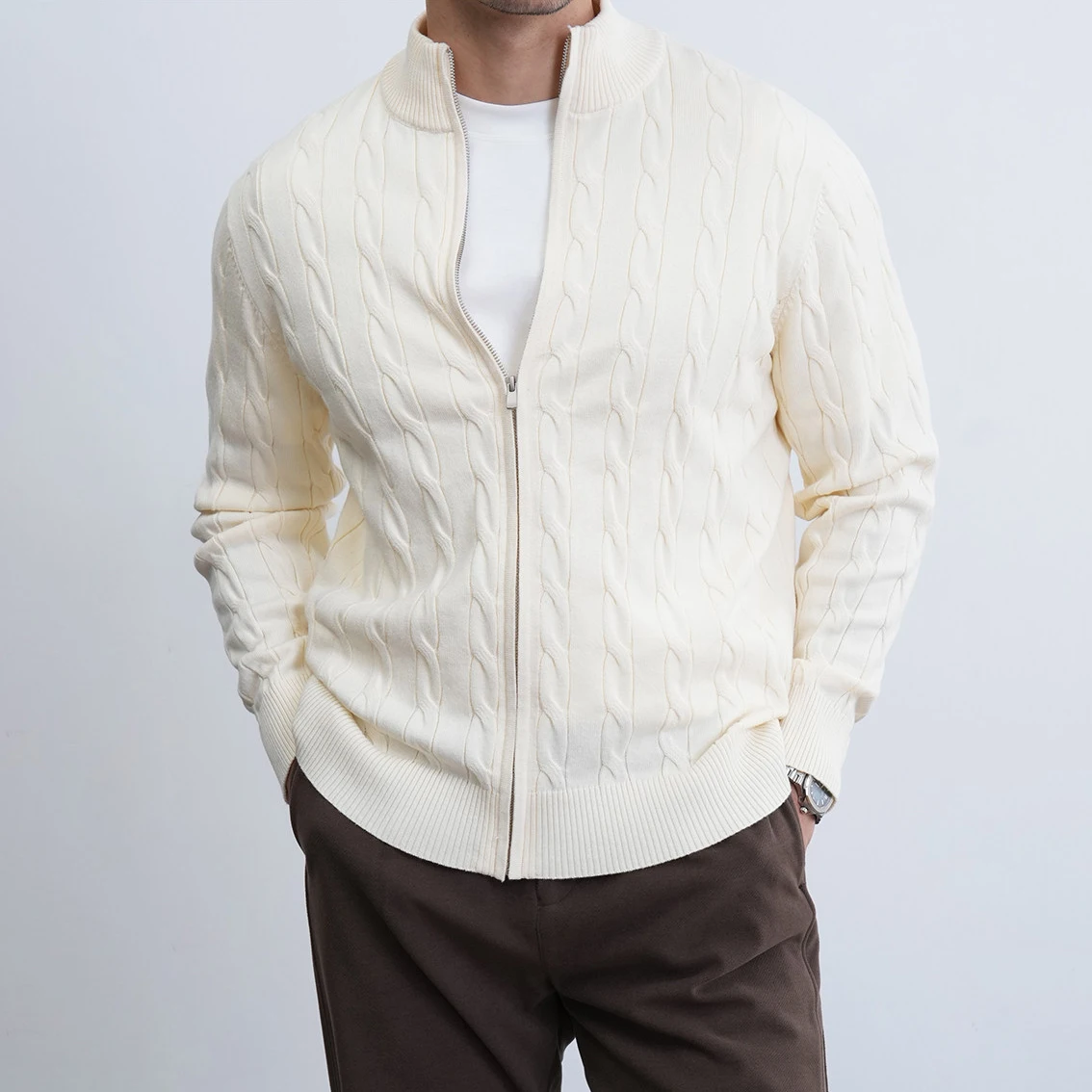 2026 Autumn Men Knitted Cardigan Man Vintage Stand Collar Cardigan Men Oversize Loose Sweater Male Casual Sweater Korean Jackets