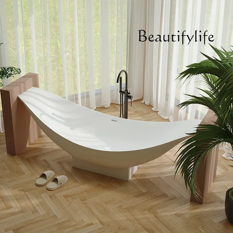 88.. حوض استحمام معلق قائم بذاته من الحجر الاصطناعي، حوض استحمام كبير من الأكريليك للمنزل والفندق، عصري وراقي #1