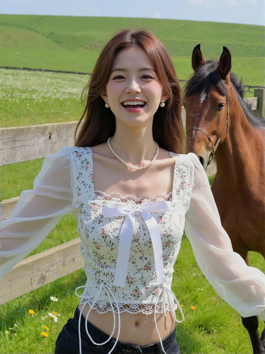 Blusas de verão femininas árvore comestível fungo algodão estilo coreano elegante feminino manga longa chiffon túnica roupas vintage branco